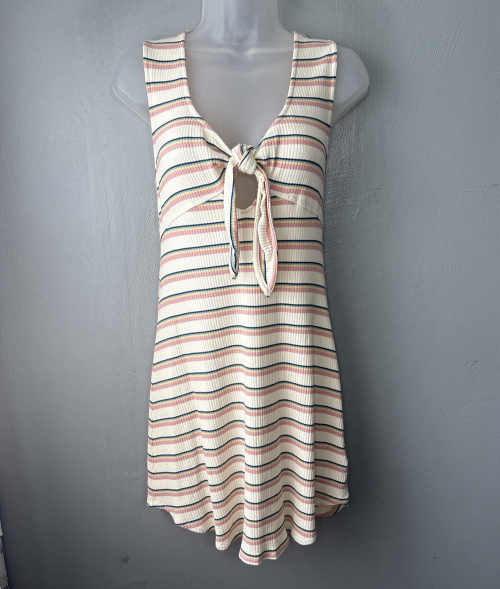 Oneill Mini Tie Tank Dress Juniors Size M Striped Ribbed Knit Summer Beach Y2K